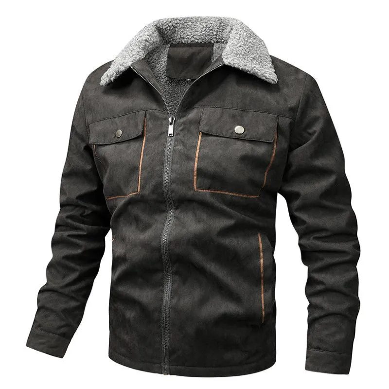 Men's Loose Lapel Plus Fleece Zipper Jacket 11292299X sold by Manly