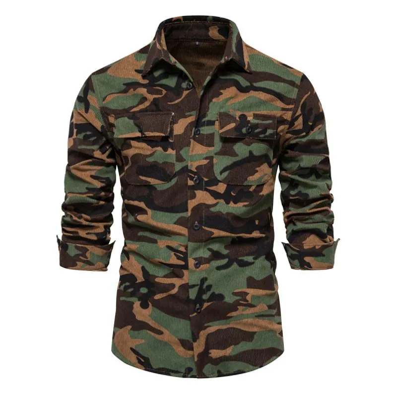 Men's Camo Corduroy Lapel Long Sleeve Shirt 62245784X sold by Manly