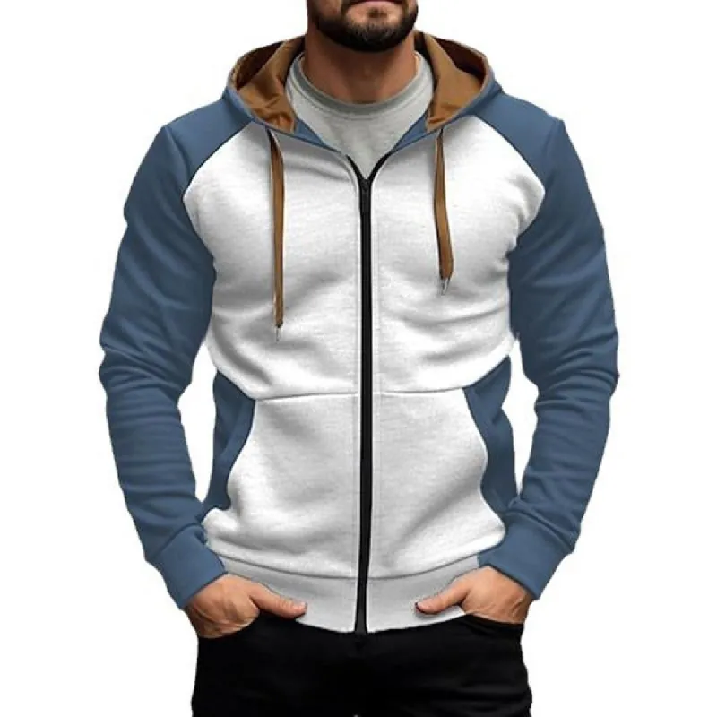 Men's Simple Colorblock Casual Loose Zipper Hoodie 95658848X sold by Manly