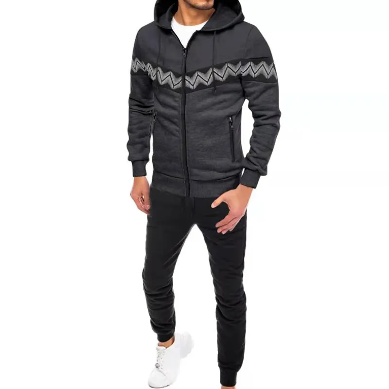Men's Long-sleeved Trousers Zippered Hooded Sweatshirt Two-piece Set 04745744X sold by Manly