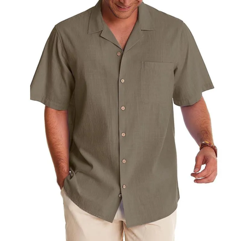 Men's Casual Solid Color Breast Pocket Short Sleeve Lapel Shirt 48145303Y sold by Manly