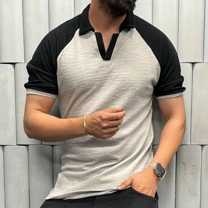 Men's Casual Colorblock Lapel Short-sleeved T-shirt 37056927TO sold by Manly product image thumbnail 2