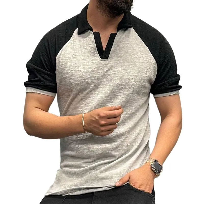 Men's Casual Colorblock Lapel Short-sleeved T-shirt 37056927TO sold by Manly
