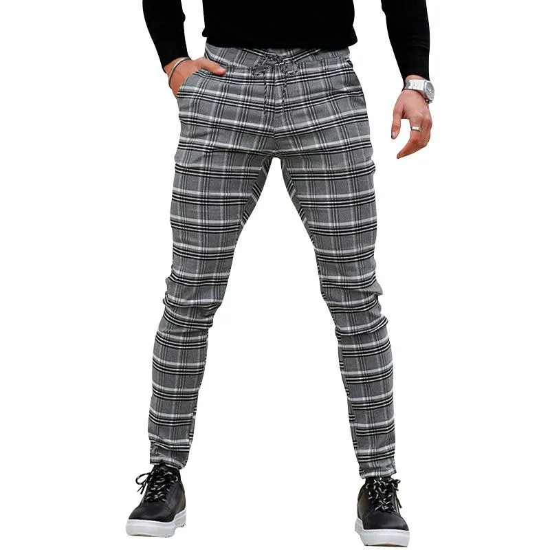 Mens Plaid Drawstring Waist Slim Pencil Pants 78070287Z sold by Manly product image thumbnail 2
