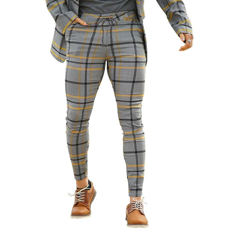 Mens Plaid Drawstring Waist Slim Pencil Pants 78070287Z sold by Manly