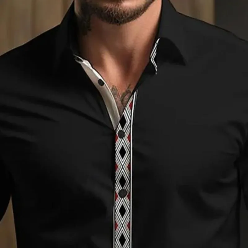 Men's Casual Retro Ethnic Style Geometric Print Lapel Long Sleeve Shirt 11987373TO sold by Manly product image thumbnail 3