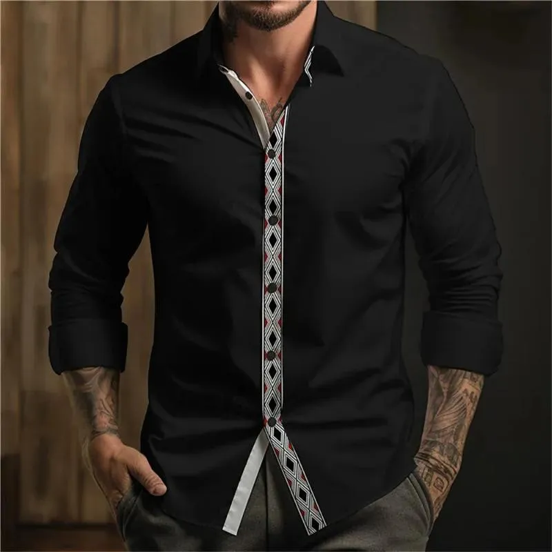 Men's Casual Retro Ethnic Style Geometric Print Lapel Long Sleeve Shirt 11987373TO sold by Manly product image thumbnail 2