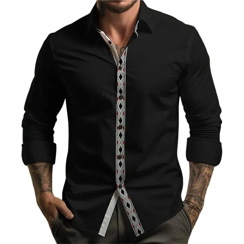Men's Casual Retro Ethnic Style Geometric Print Lapel Long Sleeve Shirt 11987373TO sold by Manly