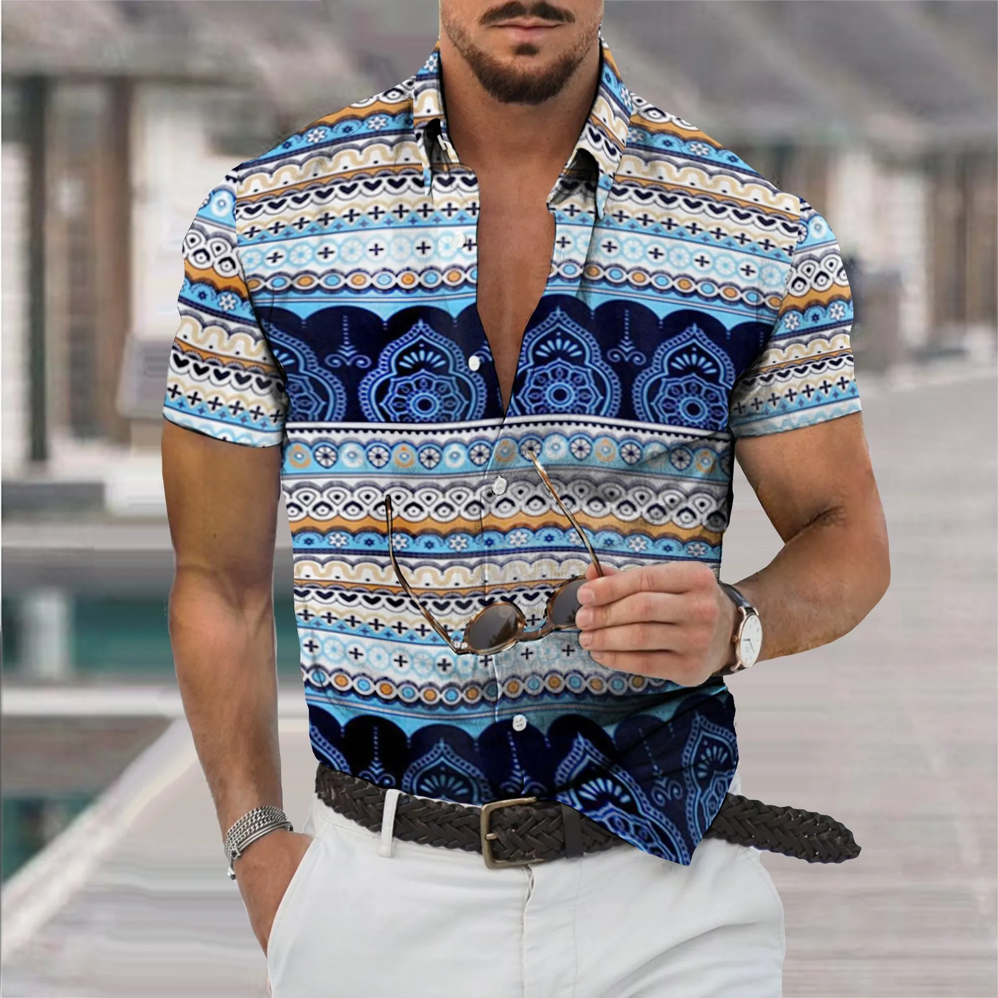 Men's Casual Ethnic Lapel Short-sleeved Shirt 86595432TO sold by Manly product image thumbnail 2