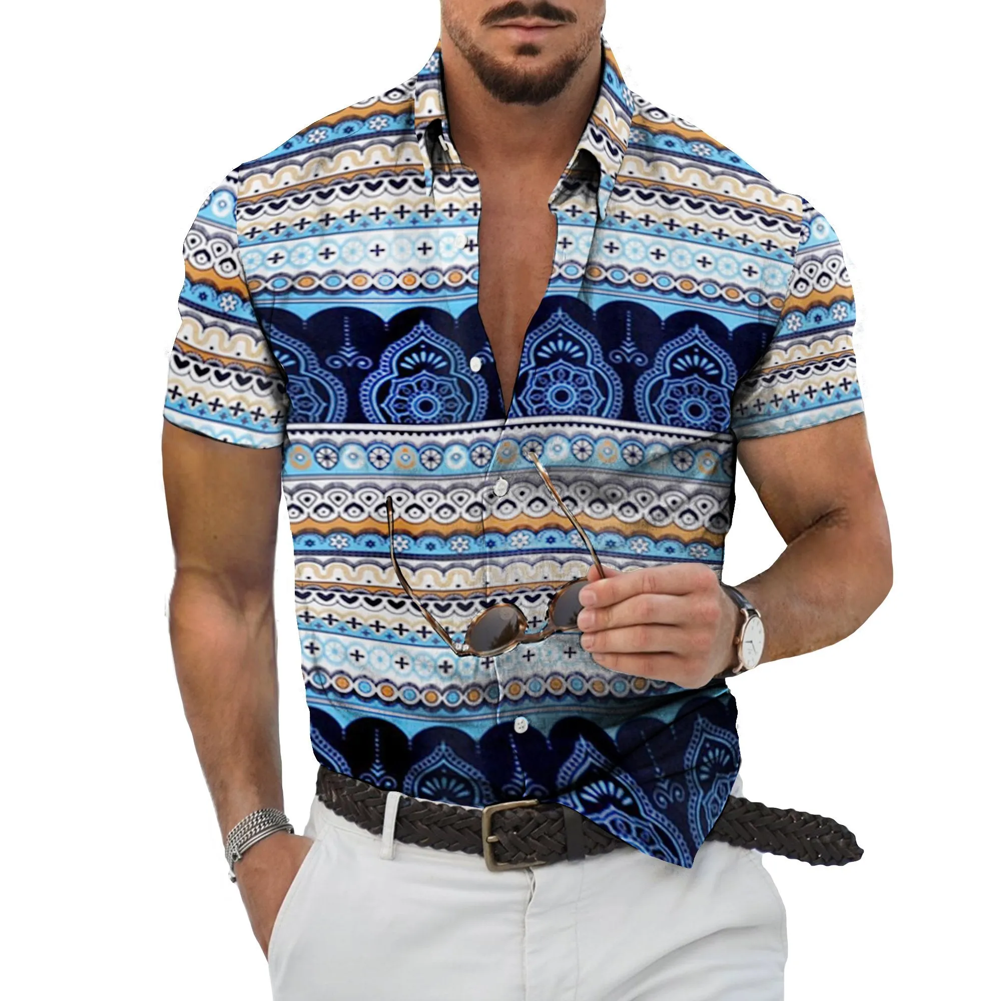 Men's Casual Ethnic Lapel Short-sleeved Shirt 86595432TO sold by Manly