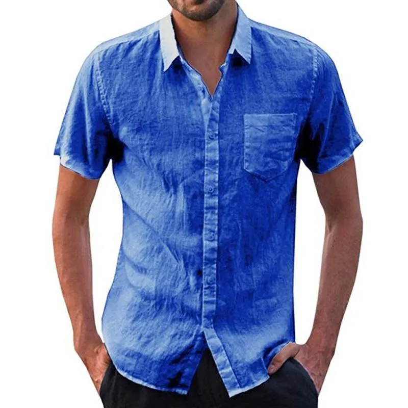 Men's Casual Solid Color Lapel Pocket Short Sleeve Shirt 07756232M sold by Manly
