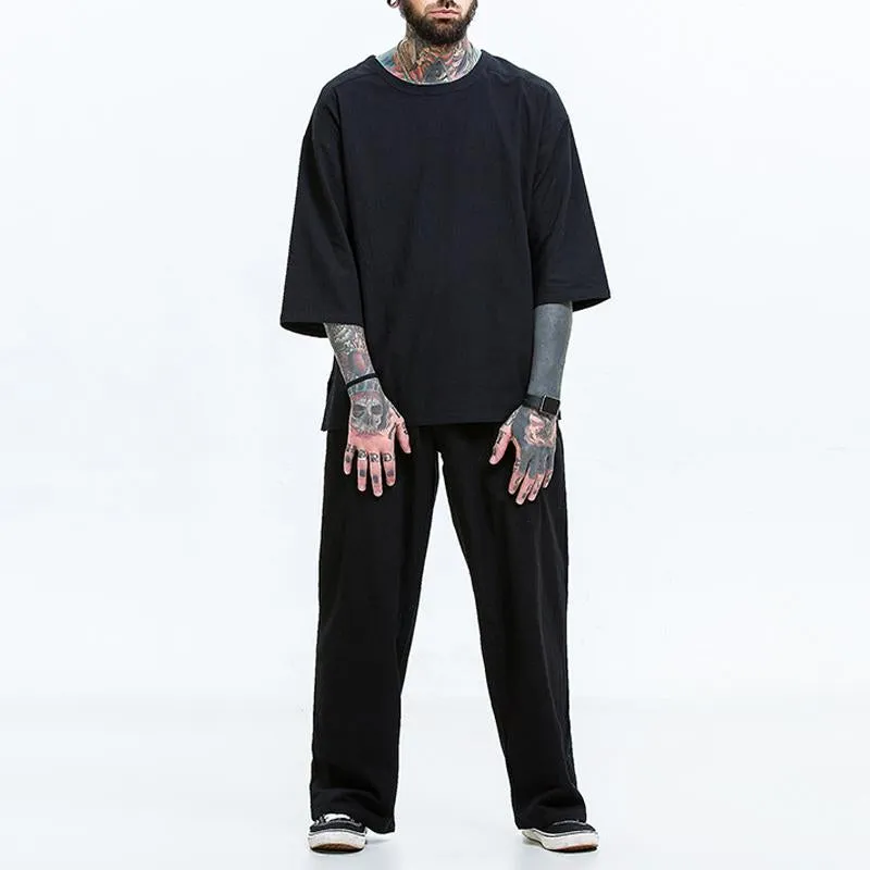 Men's Vintage Solid Linen Short Sleeve T-Shirt Set 80446337Y sold by Manly product image thumbnail 4