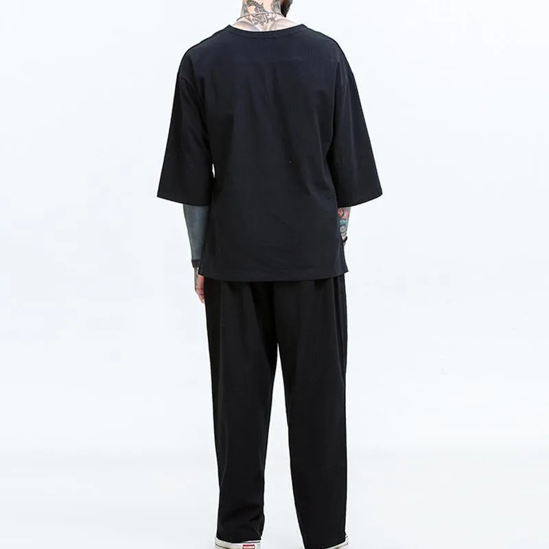 Men's Vintage Solid Linen Short Sleeve T-Shirt Set 80446337Y sold by Manly product image thumbnail 2