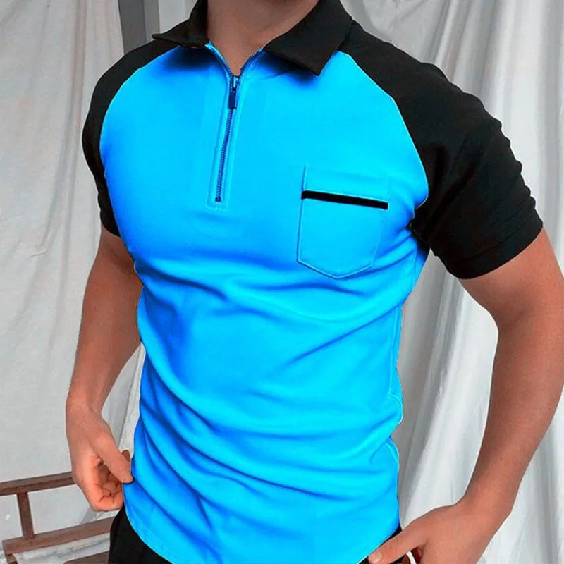Men's Casual Color Contrasting Lapel Zipper Polo Shirt 52357934M sold by Manly product image thumbnail 2