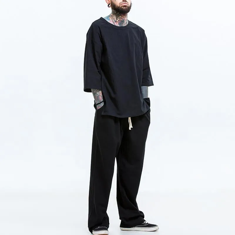 Men's Vintage Solid Linen Short Sleeve T-Shirt Set 80446337Y sold by Manly product image thumbnail 3