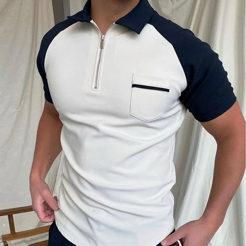Men's Casual Color Contrasting Lapel Zipper Polo Shirt 52357934M sold by Manly product image thumbnail 5