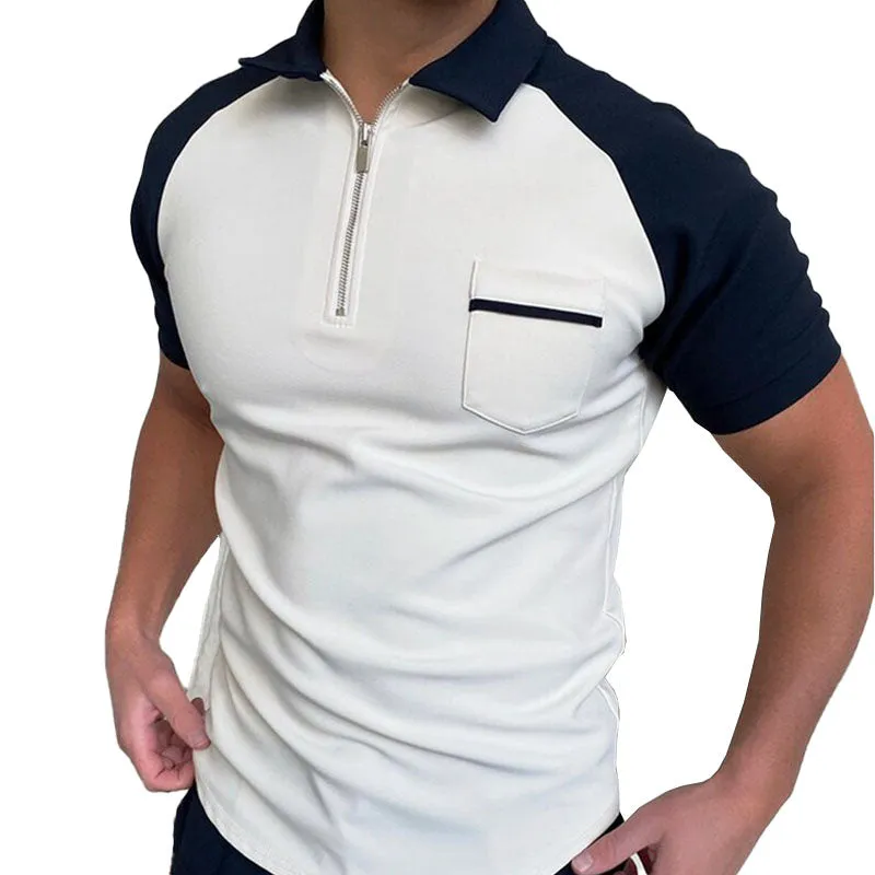 Men's Casual Color Contrasting Lapel Zipper Polo Shirt 52357934M sold by Manly