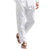 Men's Casual Solid Color Cotton Linen Breathable Elastic Waist Pants 20257099M sold by Manly