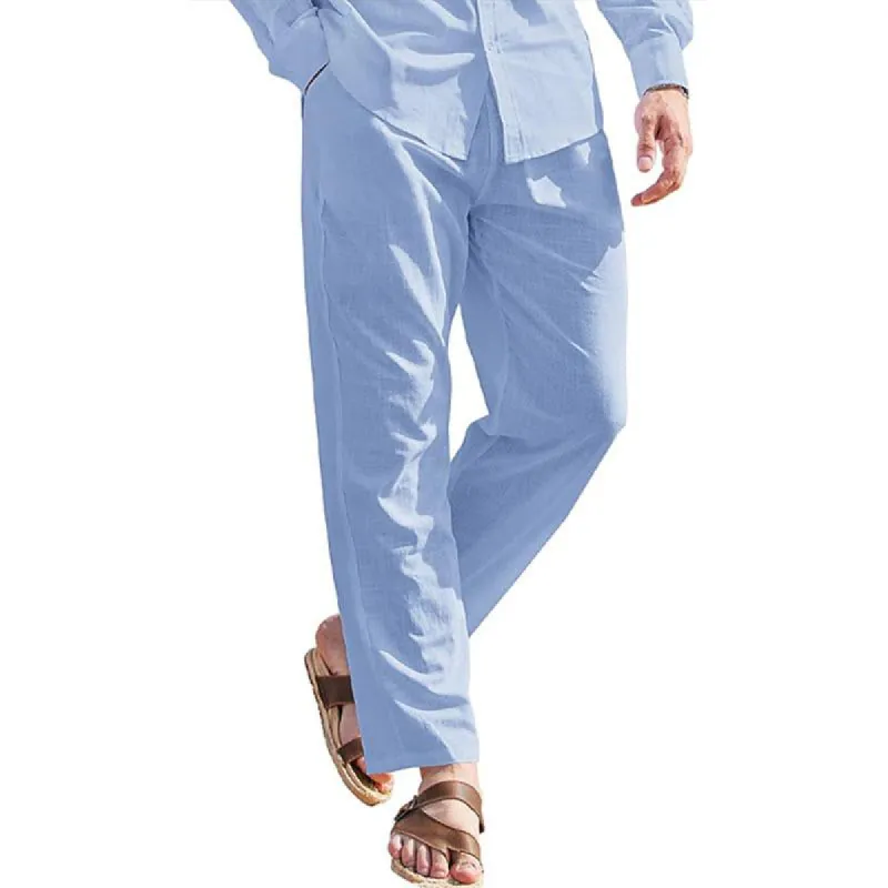 Men's Casual Solid Color Cotton Linen Breathable Elastic Waist Pants 20257099M sold by Manly