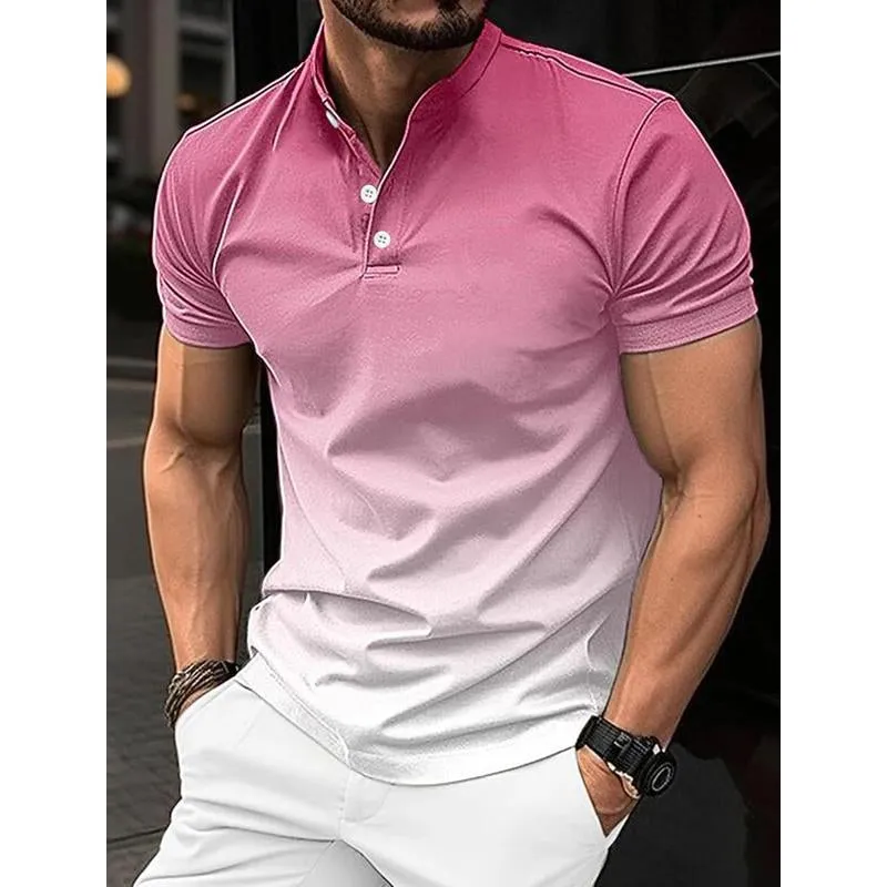 Men's Casual Gradient Printing Henry Leads Short -Sleeved Polo Shirt 79632734Y sold by Manly product image thumbnail 4