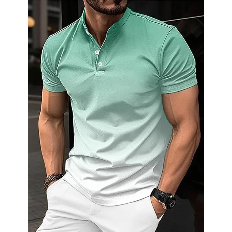 Men's Casual Gradient Printing Henry Leads Short -Sleeved Polo Shirt 79632734Y sold by Manly product image thumbnail 3