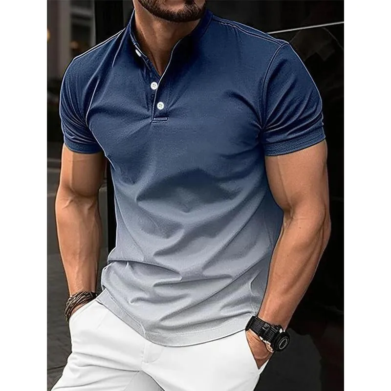 Men's Casual Gradient Printing Henry Leads Short -Sleeved Polo Shirt 79632734Y sold by Manly product image thumbnail 2