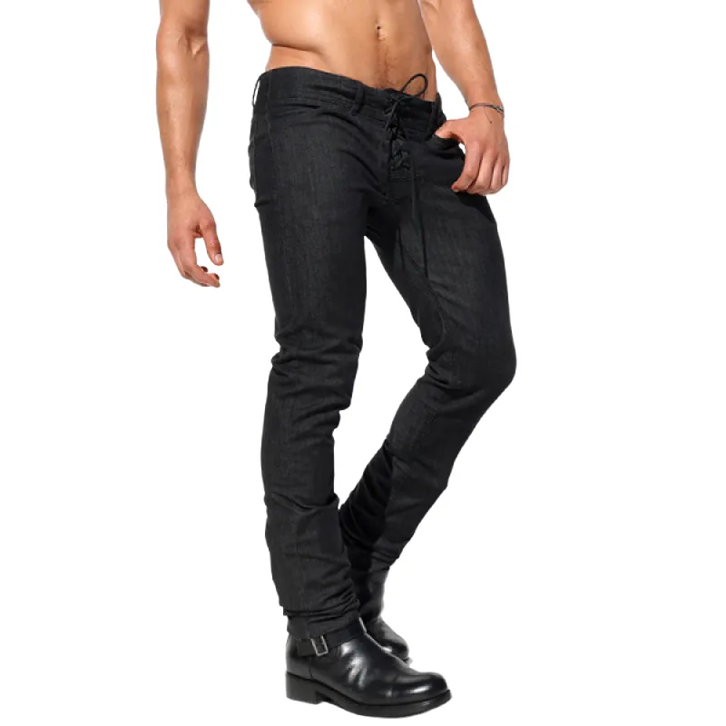 Men's Solid Lace-up Low Waist Slim Pants 23855812Z sold by Manly