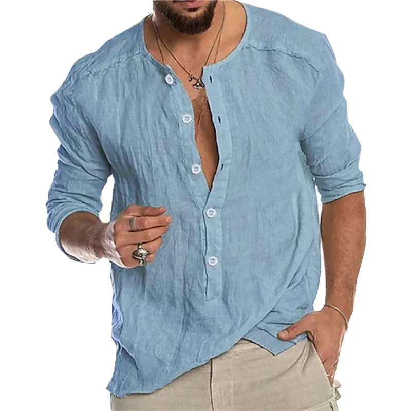 Men's Casual Button V Neck Long Sleeve Shirt 01515945Y sold by Manly