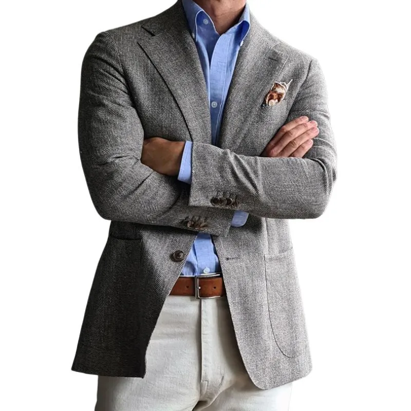 Men's Fashion Herringbone Notch Lapel Two Buttons Slim Blazer 83408088Z sold by Manly