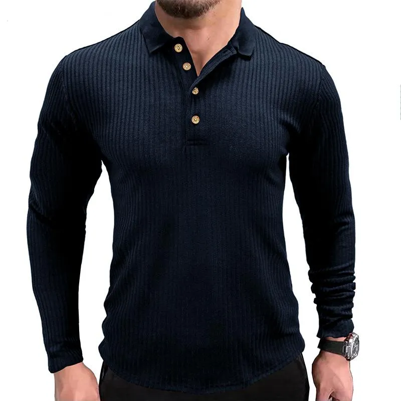 Men's Casual Solid Color Lapel Long Sleeve POLO Shirt 98685946Y sold by Manly product image thumbnail 3
