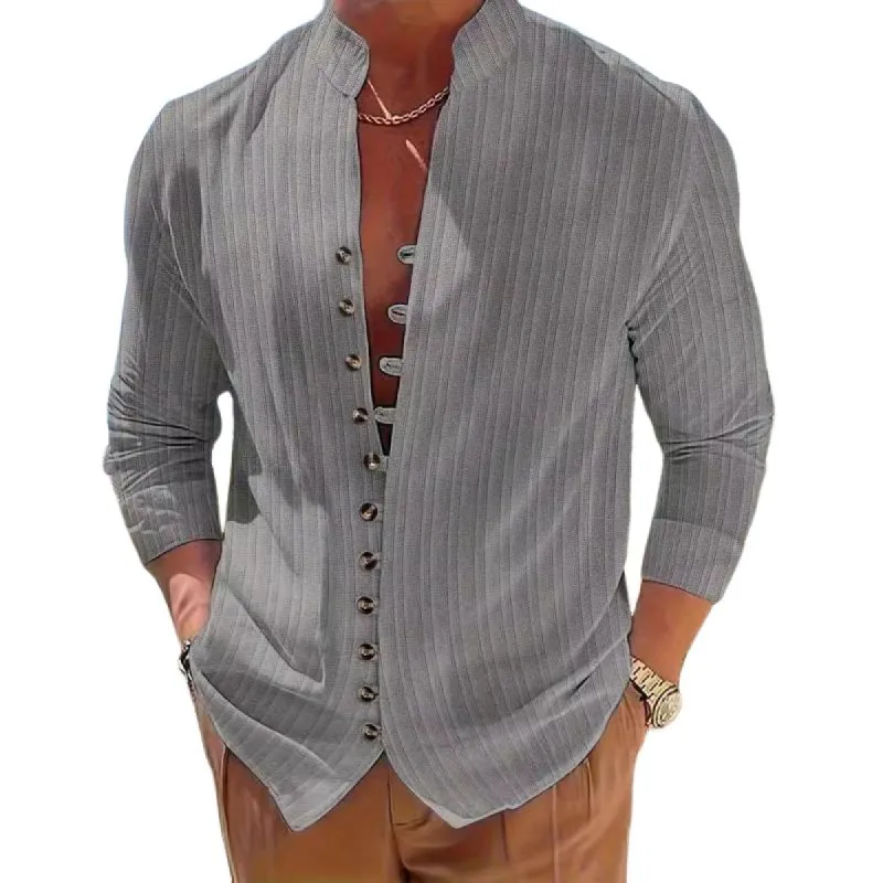 Men's Cotton And Linen Striped Long-Sleeved Shirt 56861520Y sold by Manly