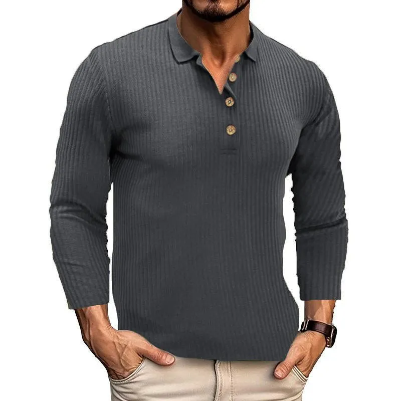 Men's Casual Solid Color Lapel Long Sleeve POLO Shirt 98685946Y sold by Manly