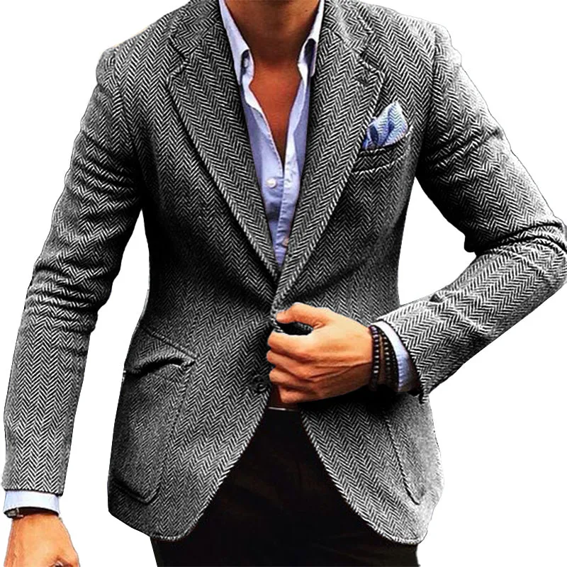 Men's Vintage Herringbone Wool Blend Lapel Single Breasted Blazer 84719153M sold by Manly product image thumbnail 4