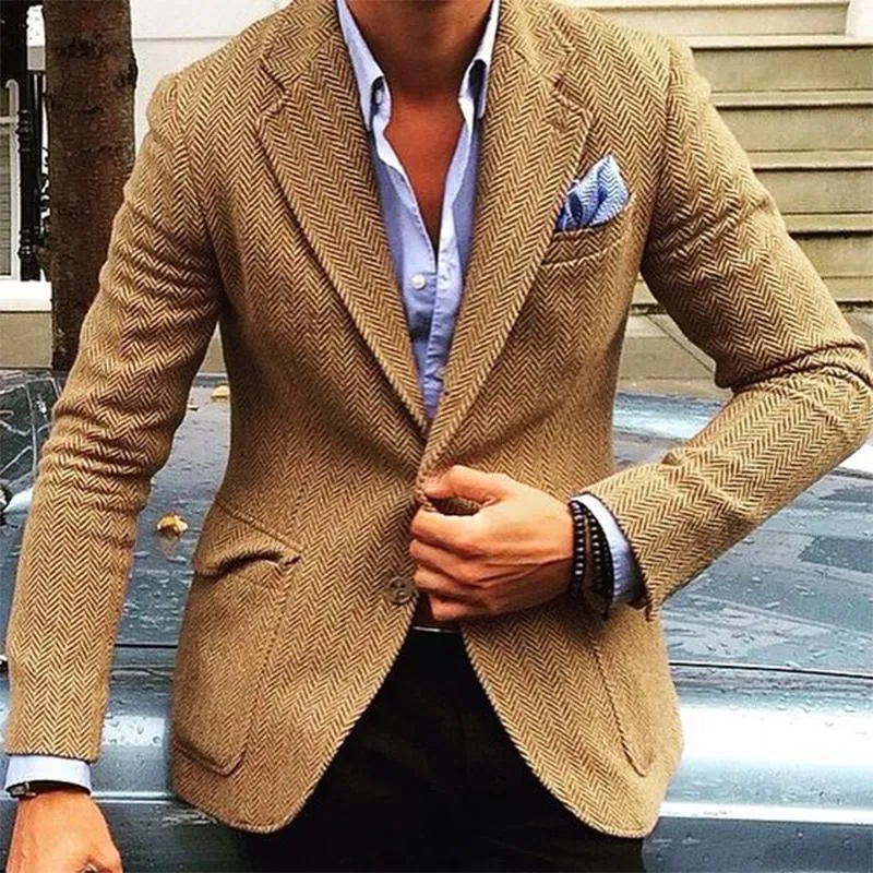 Men's Vintage Herringbone Wool Blend Lapel Single Breasted Blazer 84719153M sold by Manly product image thumbnail 3