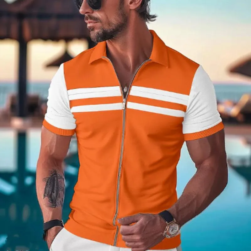 Men's Casual Contrast Lapel Zipper Slim Fit Short Sleeve Polo Shirt 91340548M sold by Manly product image thumbnail 5