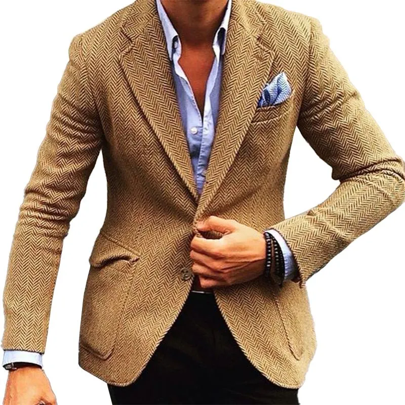 Men's Vintage Herringbone Wool Blend Lapel Single Breasted Blazer 84719153M sold by Manly
