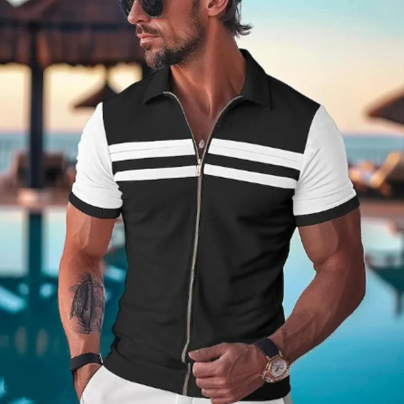 Men's Casual Contrast Lapel Zipper Slim Fit Short Sleeve Polo Shirt 91340548M sold by Manly product image thumbnail 2