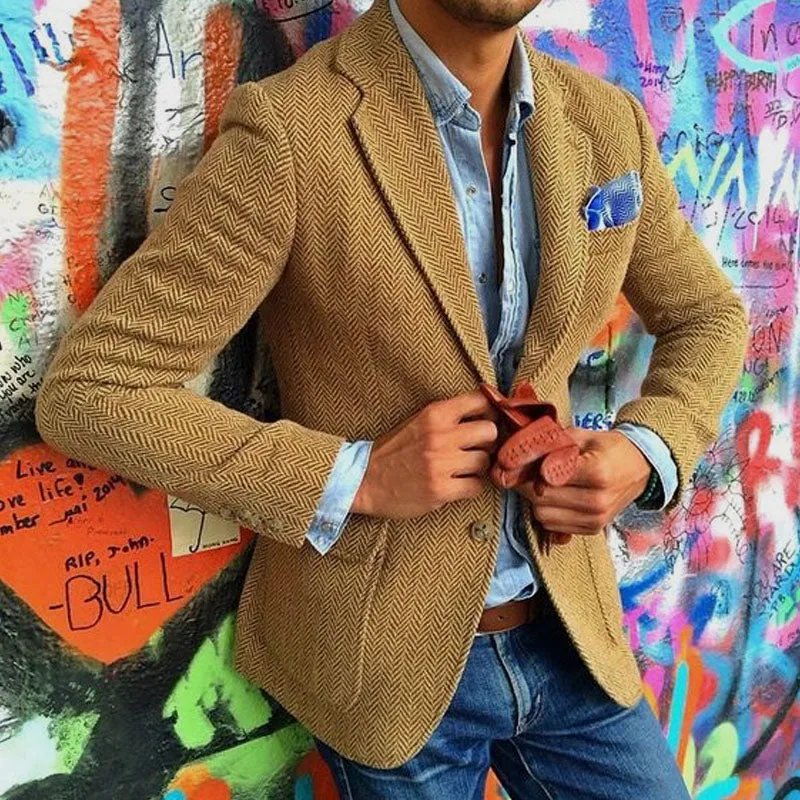 Men's Vintage Herringbone Wool Blend Lapel Single Breasted Blazer 84719153M sold by Manly product image thumbnail 2