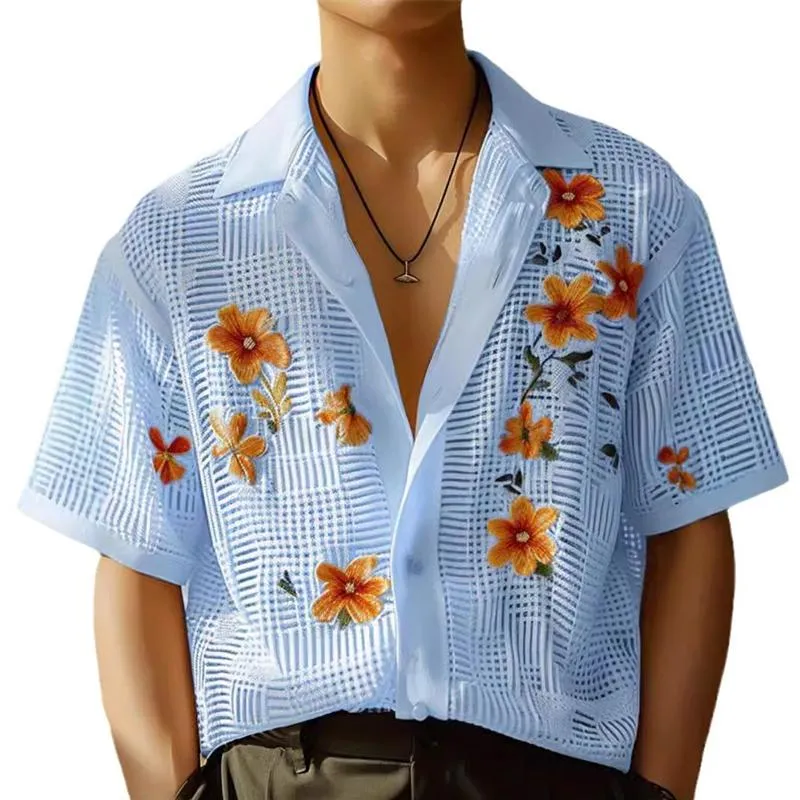 Men's Casual Printed Lapel Short-sleeved Resort Shirt 70707644X sold by Manly