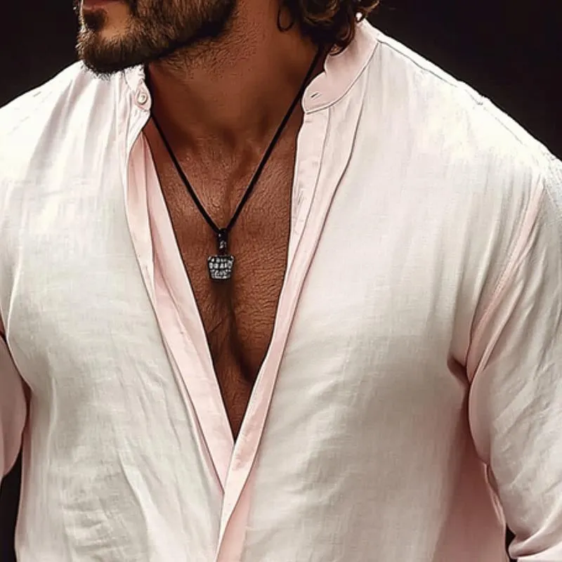 Men's Retro Casual Solid Color Cotton Linen Stand Collar Long Sleeve Shirt 27534463TO sold by Manly product image thumbnail 3