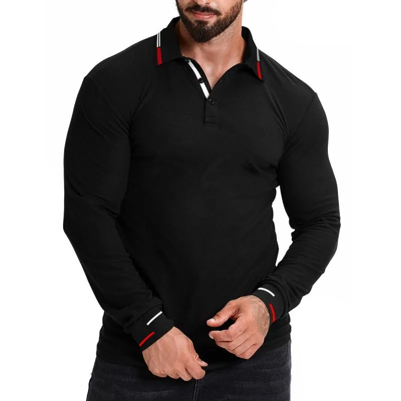 Men's Colorblock Lapel Long Sleeve Casual Polo Shirt 39712822Z sold by Manly