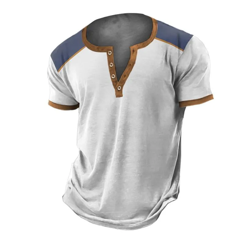 Men's Casual Colorblock Henley Collar Short Sleeve T-Shirt 50354400M sold by Manly