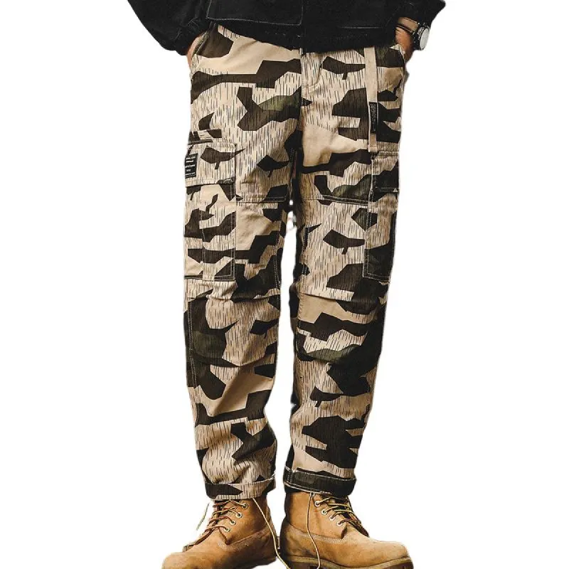 Men's Retro Loose Straight Camouflage Cargo Pants 71036219X made by Manly
