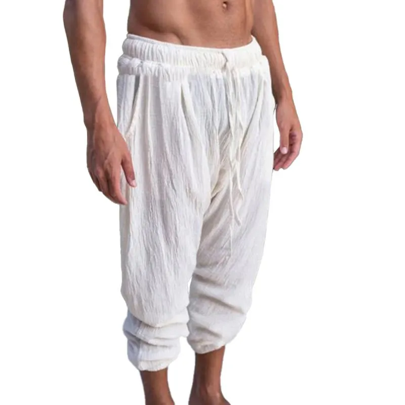 Men's Loose Linen Elastic Waist Casual Trousers 11837555Z sold by Manly