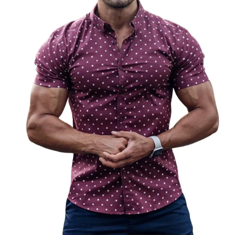Men's Casual Plaid Lapel Short Sleeve Shirt 21537675TO sold by Manly