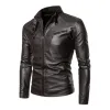 Men's Vintage Stand Collar Fleece Zipper Long Sleeve Leather Jacket 97515070M sold by Manly