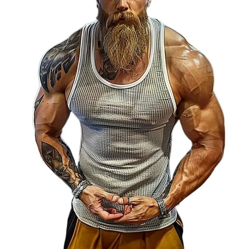 Men's Retro Waffle Colorblock Sports Tank Top 30552526TO sold by Manly