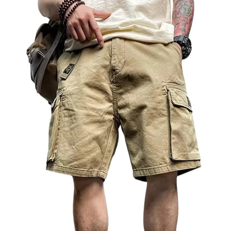 Men's Solid Color Loose Straight Multi-pocket Casual Shorts 00557107Z sold by Manly