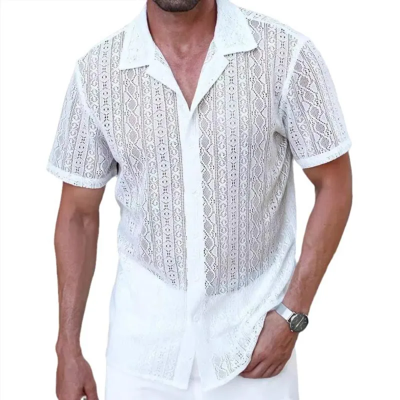 Men's Casual Holiday Jacquard Comfortable Short Sleeve Shirt 47884291X sold by Manly