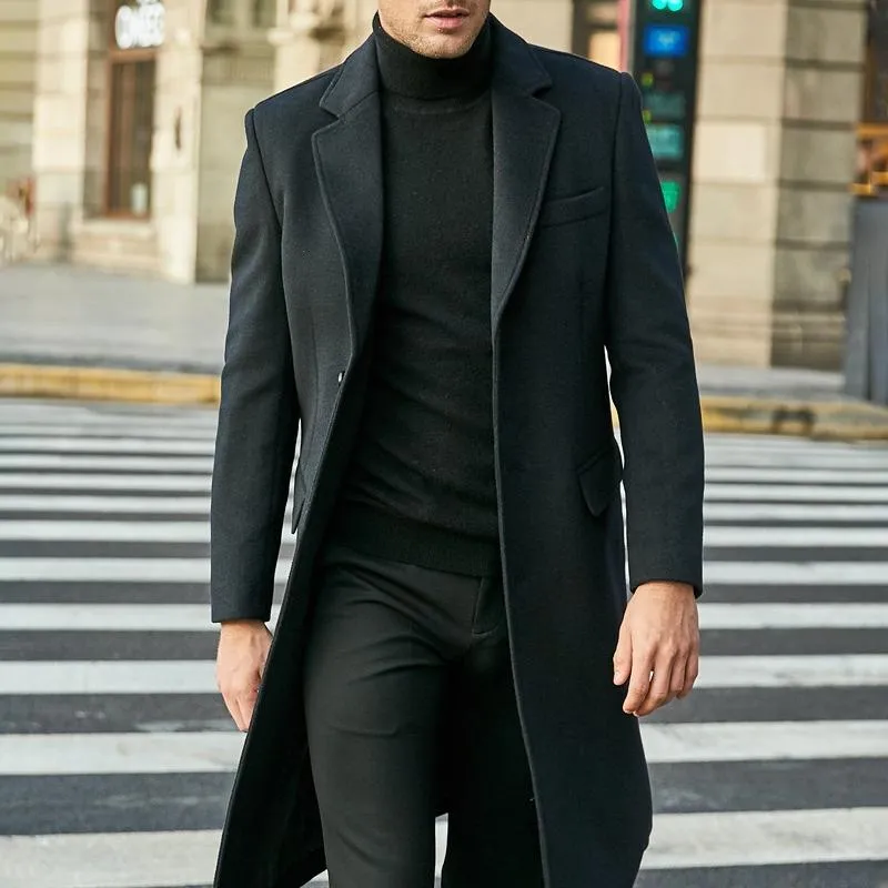 Men's Notch Lapel Plain Slim Fit Mid-Length Coat 75965974Z sold by Manly product image thumbnail 5